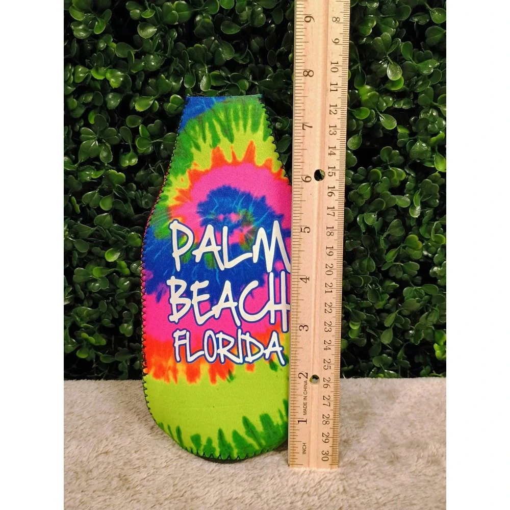 Palm‎ Beach Florida Tie Dye Bottle Koozie Insulator with Built-in Bottle Opener